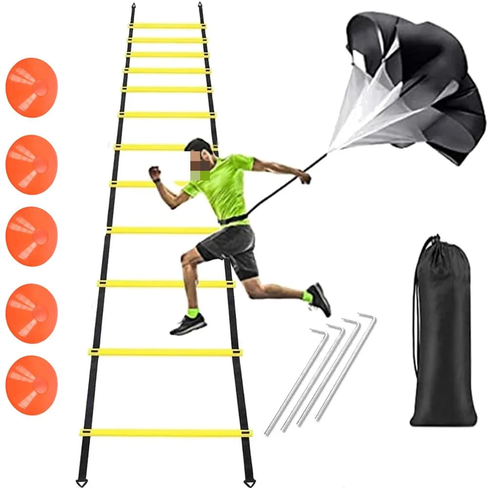 20FT Agility Ladder Training Set – Speed Ladder, Parachute, Cones & Bag