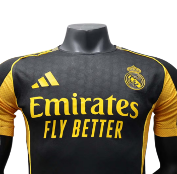 Real Madrid 2025-26 Black & Gold Player Version Jersey – Size S–XXL – Custom Name & Number, Select Badges