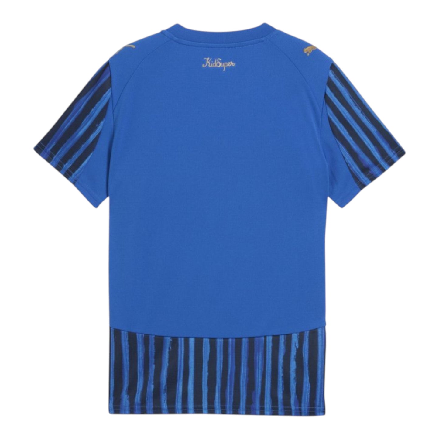 GOATkitz Al-Hilal 2025 Club World Cup fan jersey, royal blue with black and blue striped sleeves and hem.