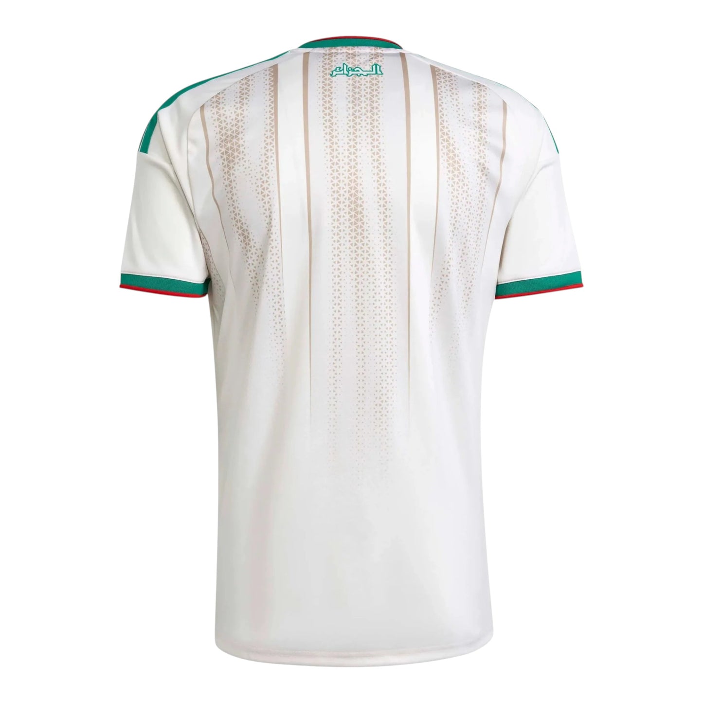 GOATkitz Algeria 2026 Adult Home Jersey, white with green and red trim, subtle geometric pattern on back.