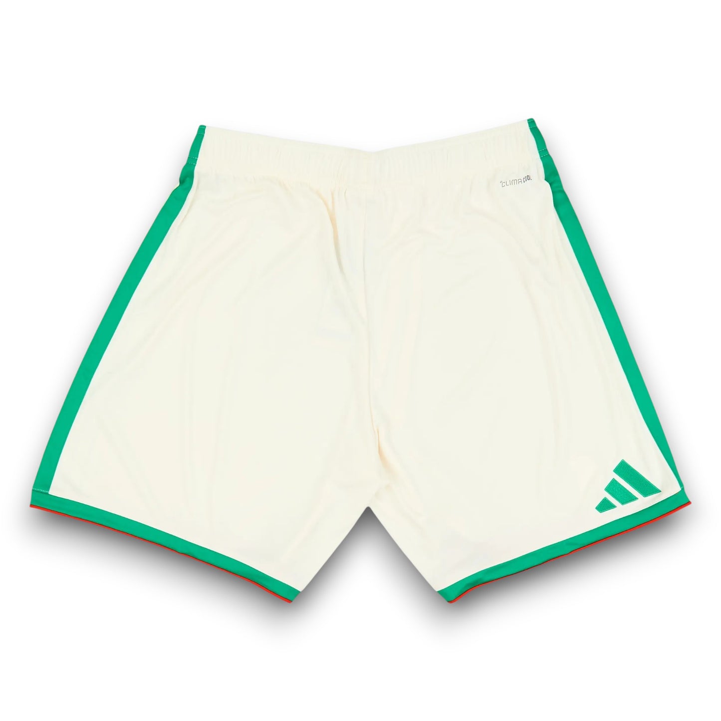 GOATkitz Algeria 2026 kids home shorts in cream with green trim and red accents. Features Adidas logo.