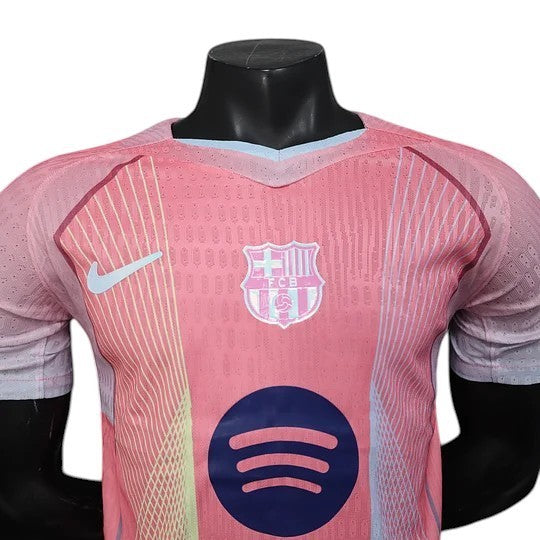 GOATkitz Barcelona pink concept player version jersey with Nike logo and FCB crest. Customizable.