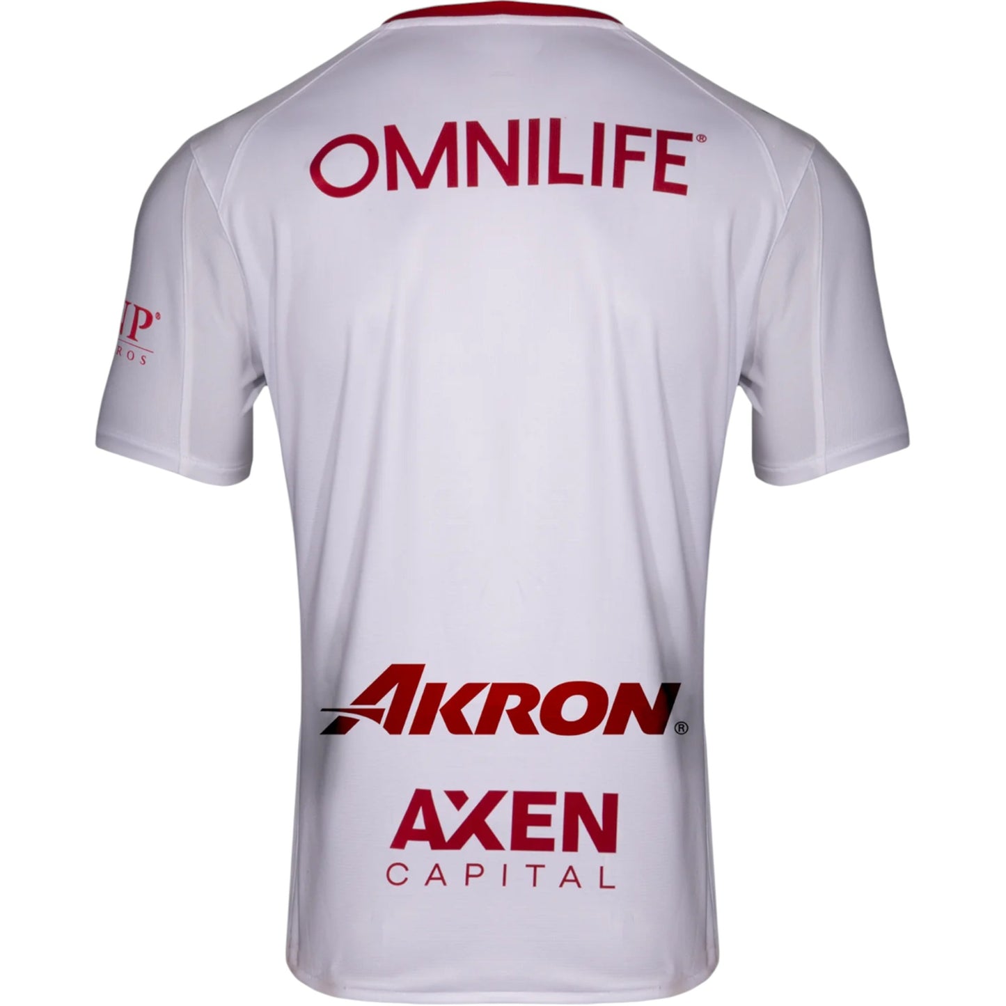 GOATkitz Chivas 2025-26 adult away jersey, white with red trim and red sponsor logos on back.