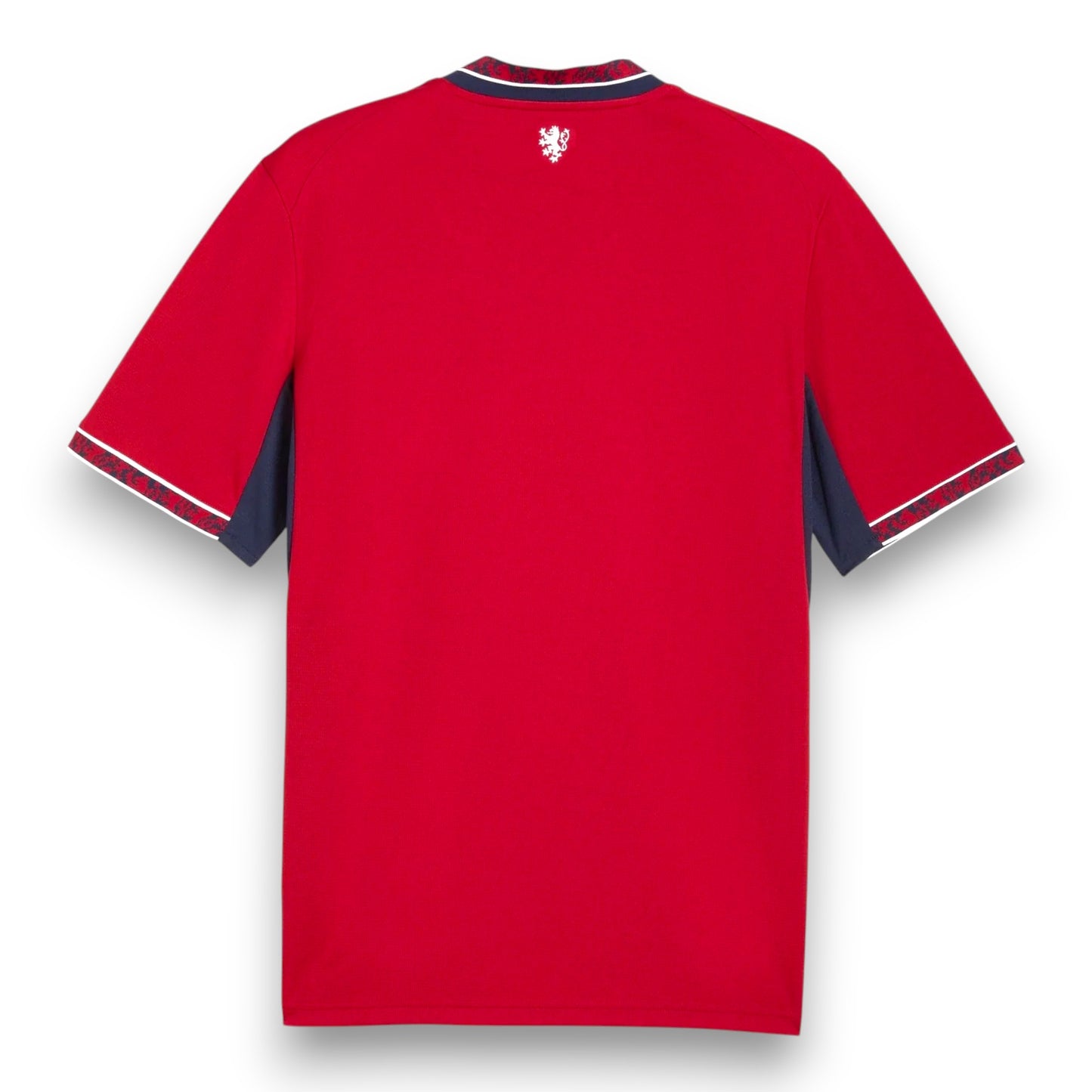 GOATkitz Czechia 2026 Adult Home Jersey, red with navy blue accents and white trim. Features a lion crest on the back.