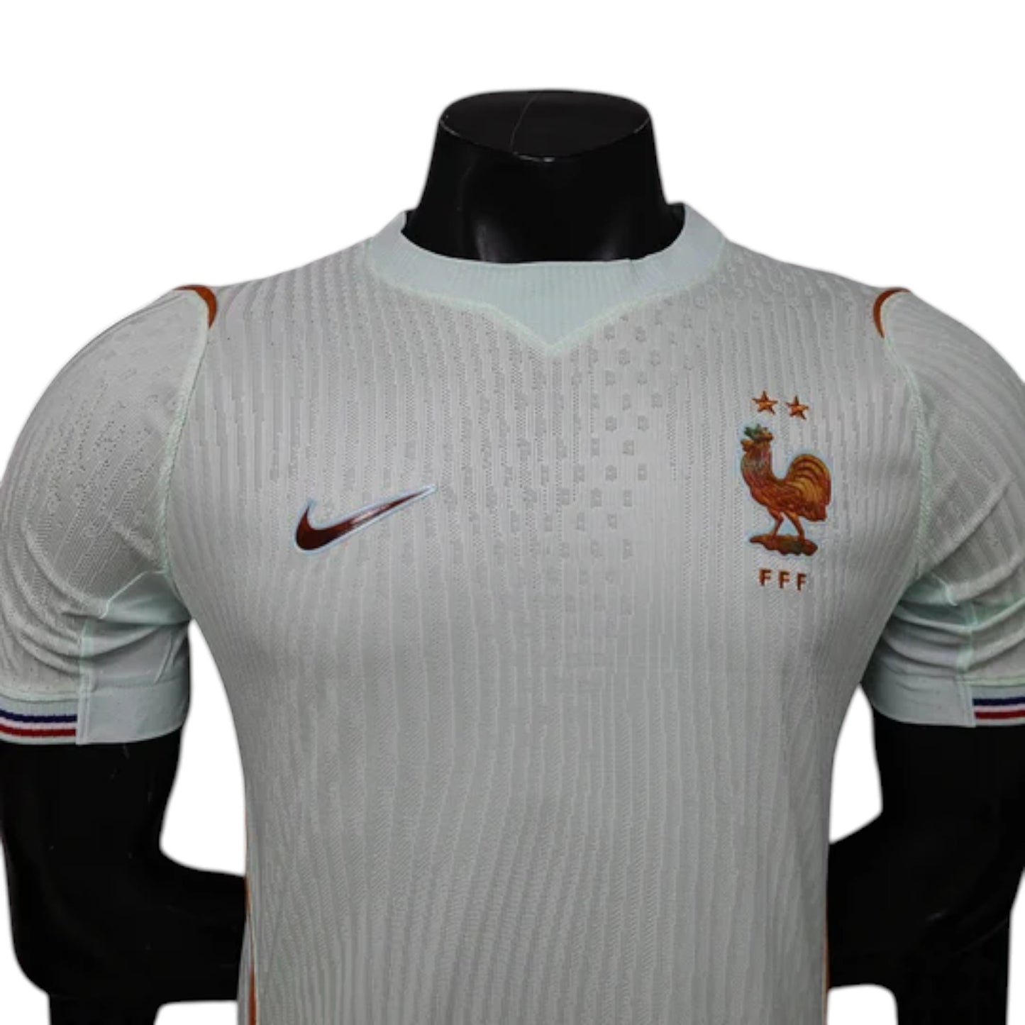 GOATkitz France 2026 player version away jersey, light blue with embroidered rooster crest and Nike logo. Customizable.