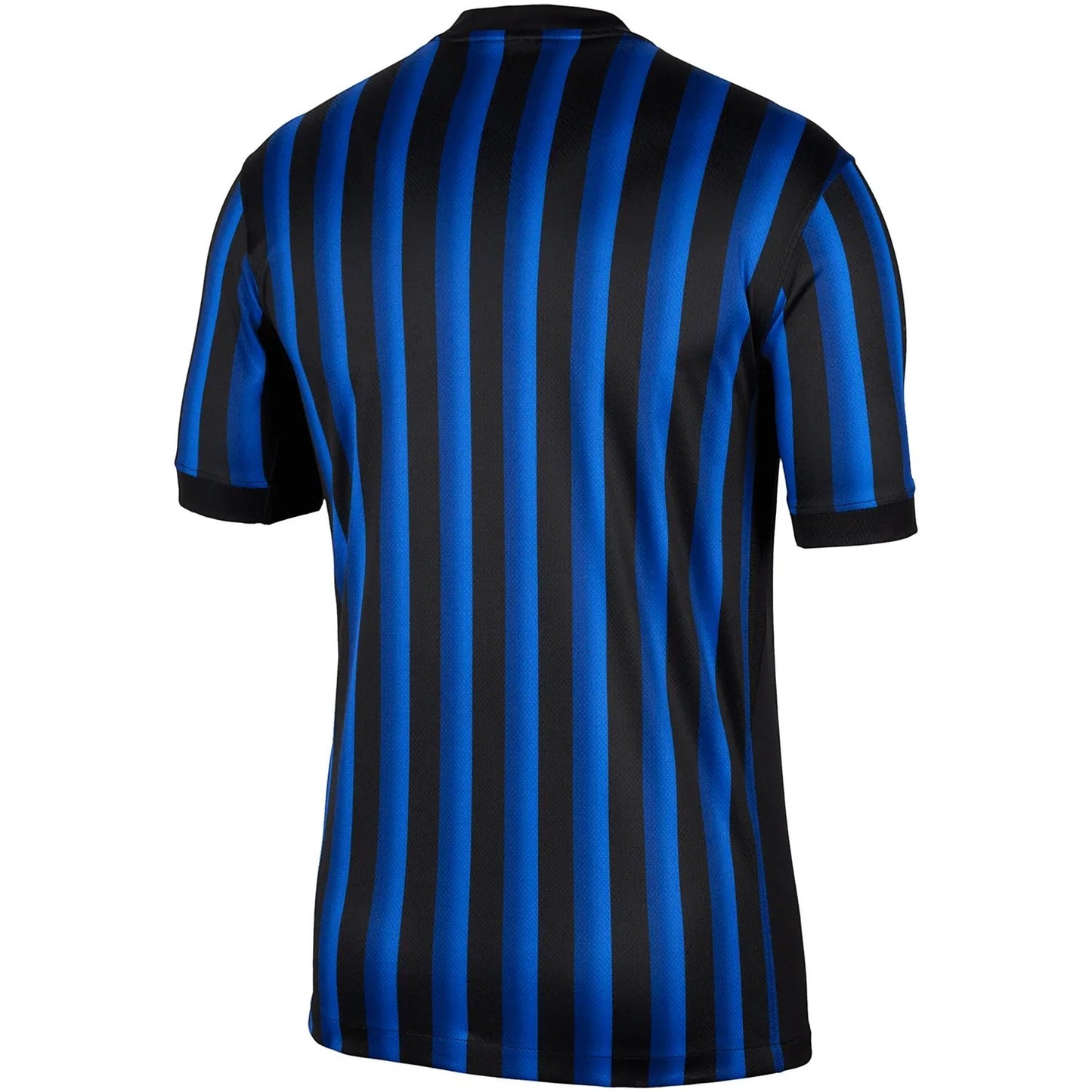 GOATkitz Inter Milan 2025-26 adult home jersey, black and blue vertical stripes, short sleeves, crew neck.