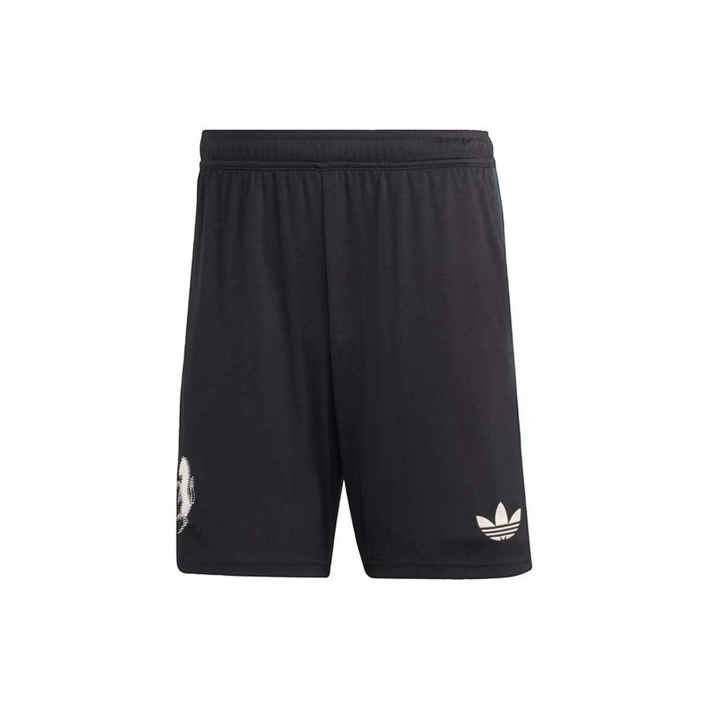 GOATkitz Juventus 2025-26 kids black football shorts with Adidas logo and Juventus crest detail.