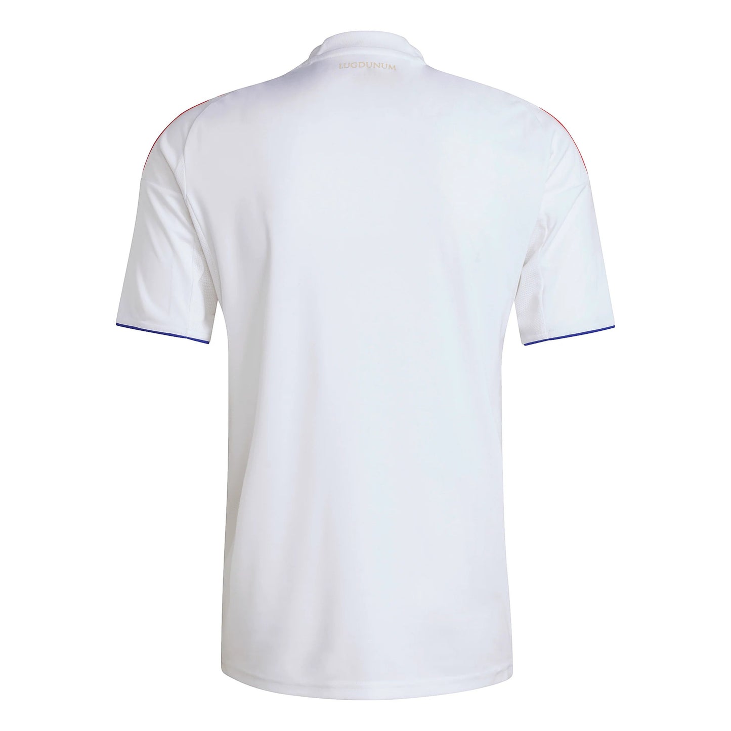 GOATkitz Olympique Lyonnais 2025-26 adult home jersey, white with red and blue trim on sleeves and collar. Customizable.