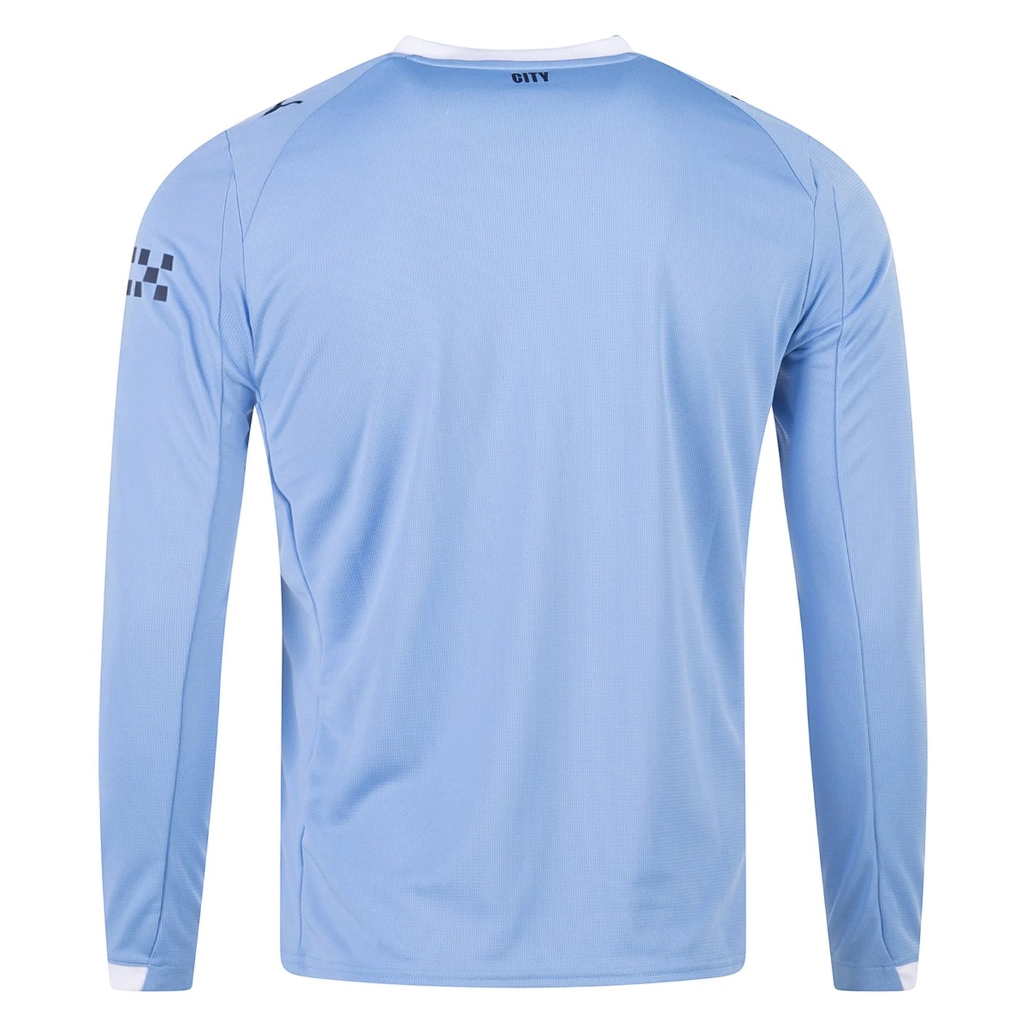 GOATkitz Manchester City 2025-26 adult home long sleeve jersey in light blue with white collar and cuff details.