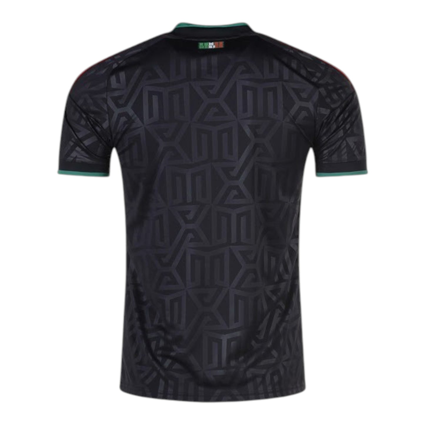 GOATkitz Mexico 2026 Third Jersey, black with geometric pattern, green and red trim.