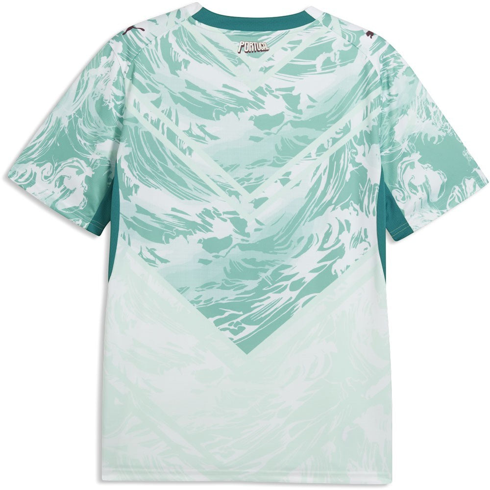 GOATkitz Portugal 2026 adult away jersey in light green with abstract wave pattern and teal accents.