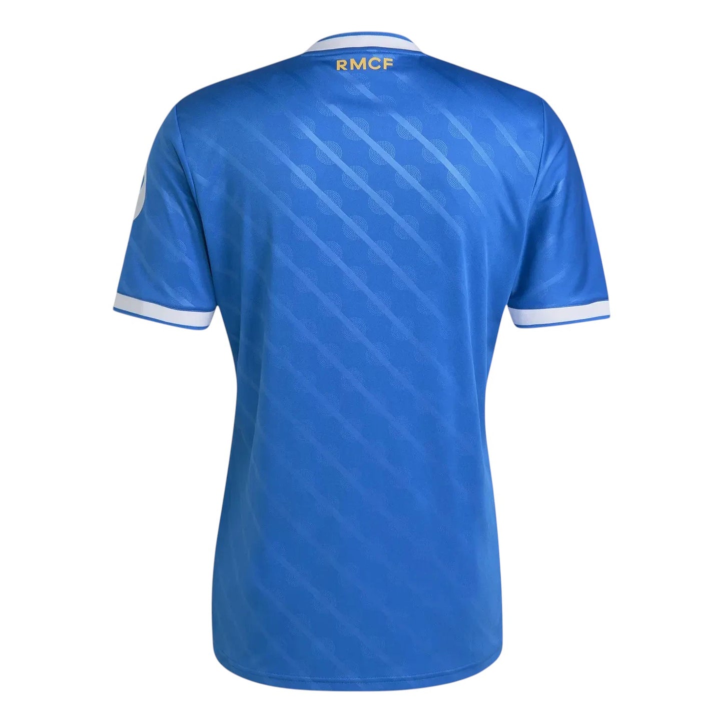 GOATkitz Real Madrid 2025-26 blue fan version soccer jersey with white trim and subtle diagonal pattern.