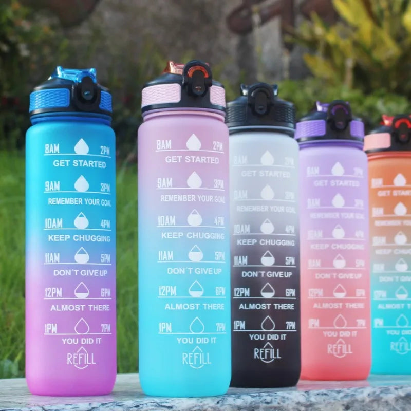 1L Sports Water Bottle – Leakproof Fitness Bottle with Straw