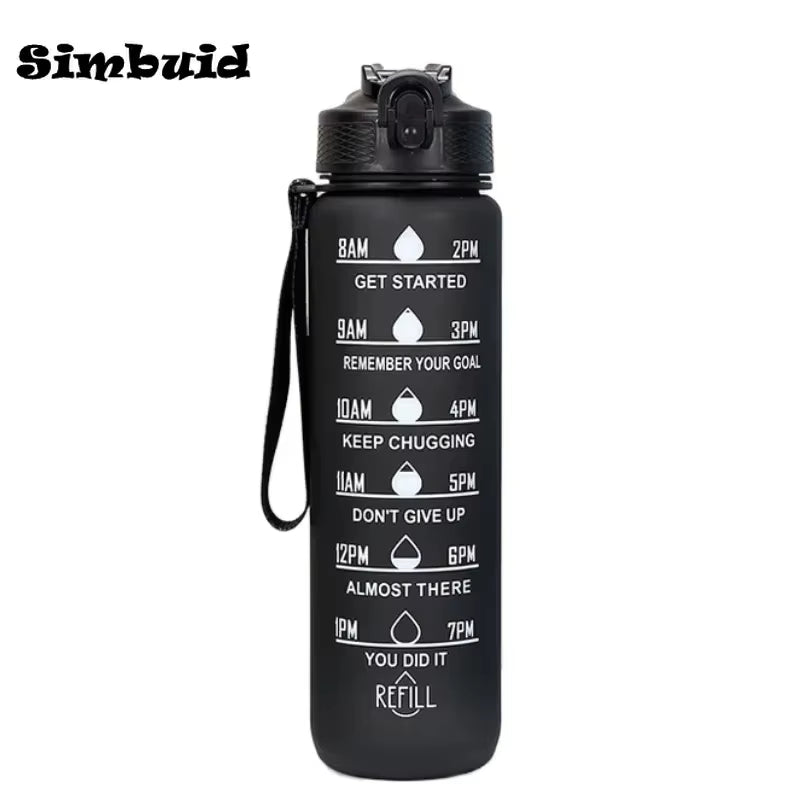 1L Sports Water Bottle – Leakproof Fitness Bottle with Straw