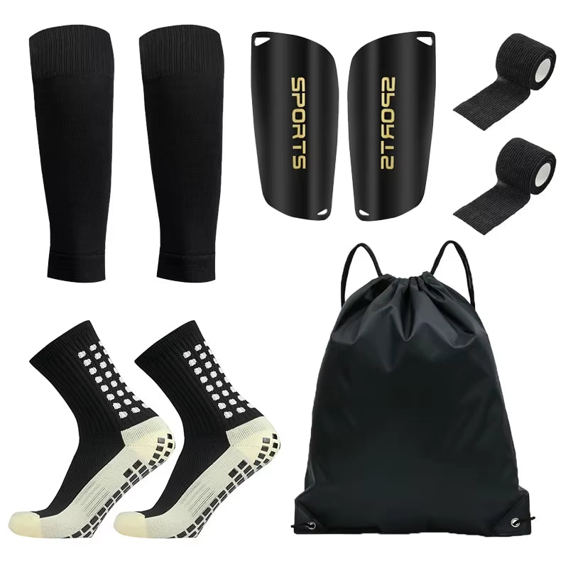 5-Piece Soccer Training Set – Socks, Shin Pads, Leg Covers & Bandages with Bag