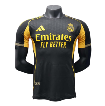 Real Madrid 2025-26 Black & Gold Player Version Jersey – Size S–XXL – Custom Name & Number, Select Badges