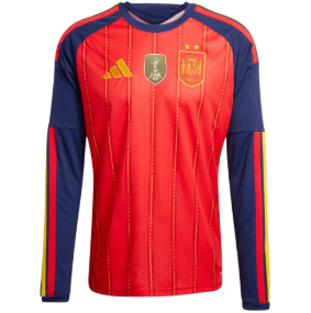 Spain 2026 2 Stars Long Sleeve Adult Home Jersey – Size S–XXL – Custom Name & Number, Select Badges