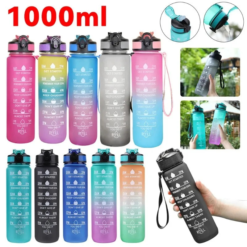 1L Sports Water Bottle – Leakproof Fitness Bottle with Straw