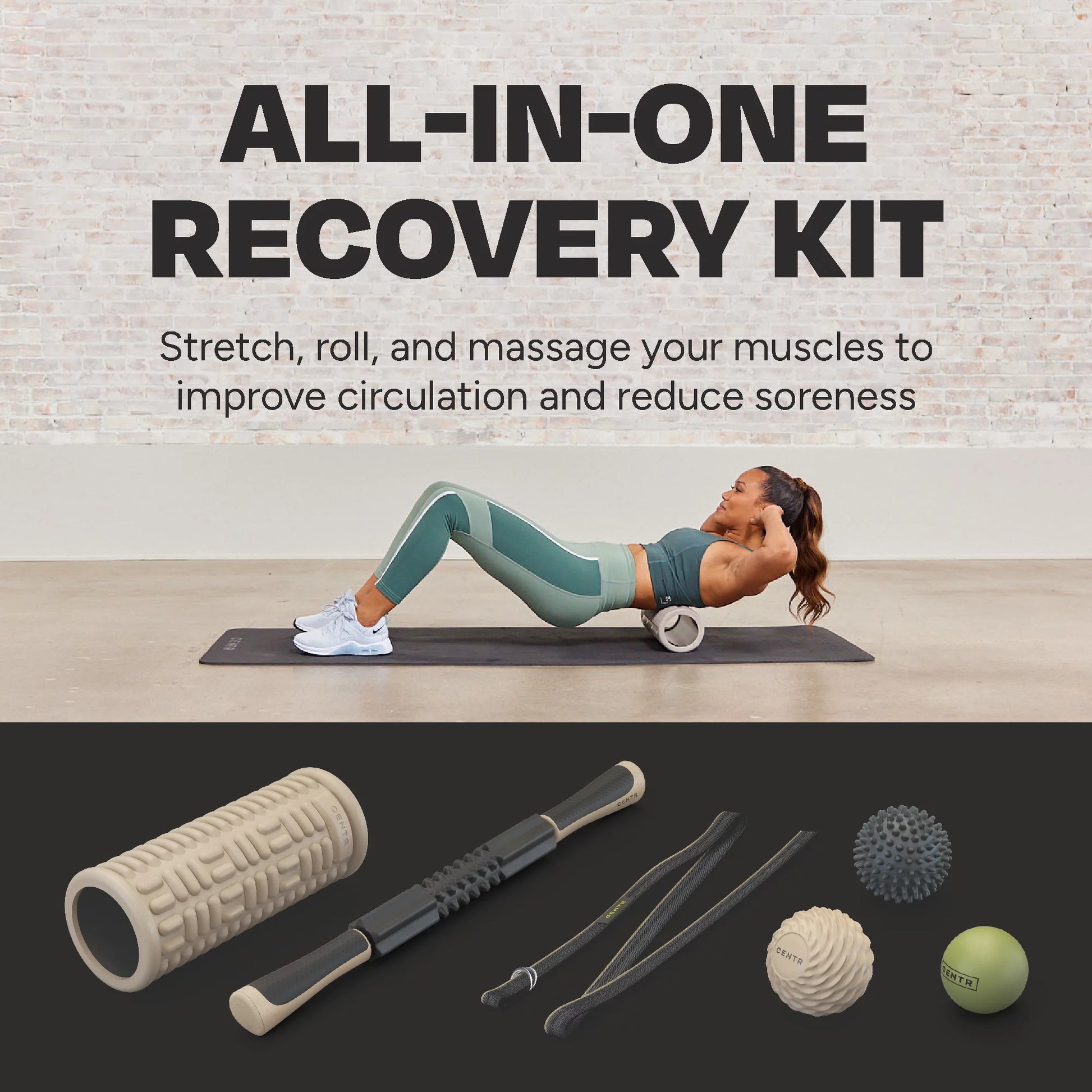 6-Piece Muscle Recovery Kit – Foam Roller, Massage Tools & Stretch Strap by Chris Hemsworth