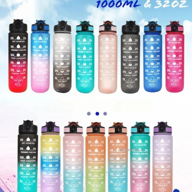 1L Sports Water Bottle – Leakproof Fitness Bottle with Straw
