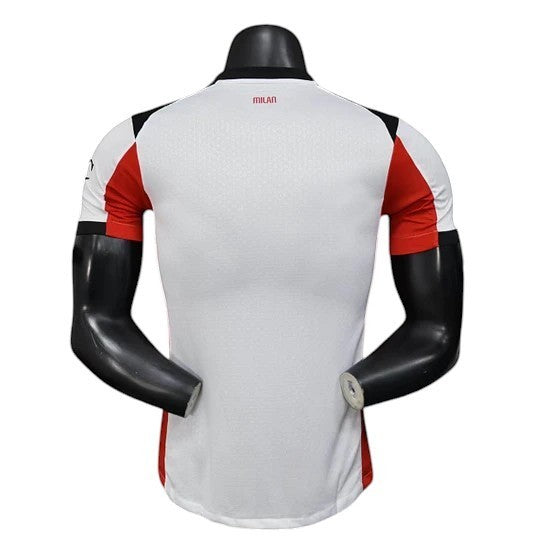GOATkitz AC Milan 2025-26 player version away jersey, white with red and black accents, customizable name and number.