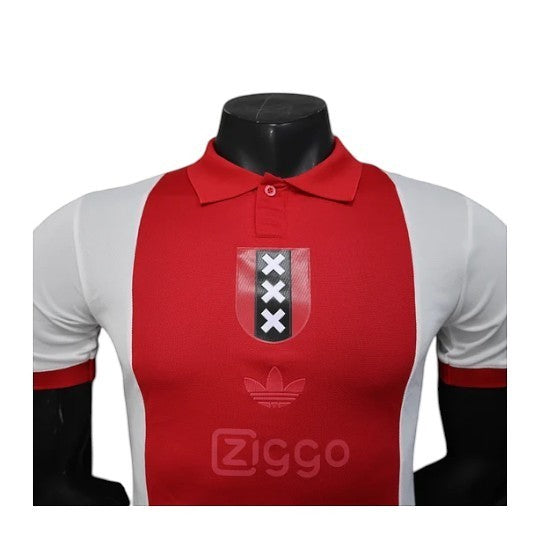GOATkitz Ajax 125th Anniversary player version jersey, red and white with crest and Ziggo sponsor.
