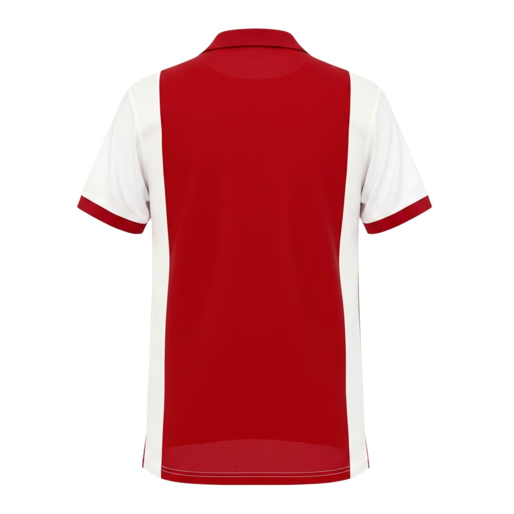 GOATkitz Ajax 125th Anniversary fan jersey, red with white side panels and sleeve trim, customizable.