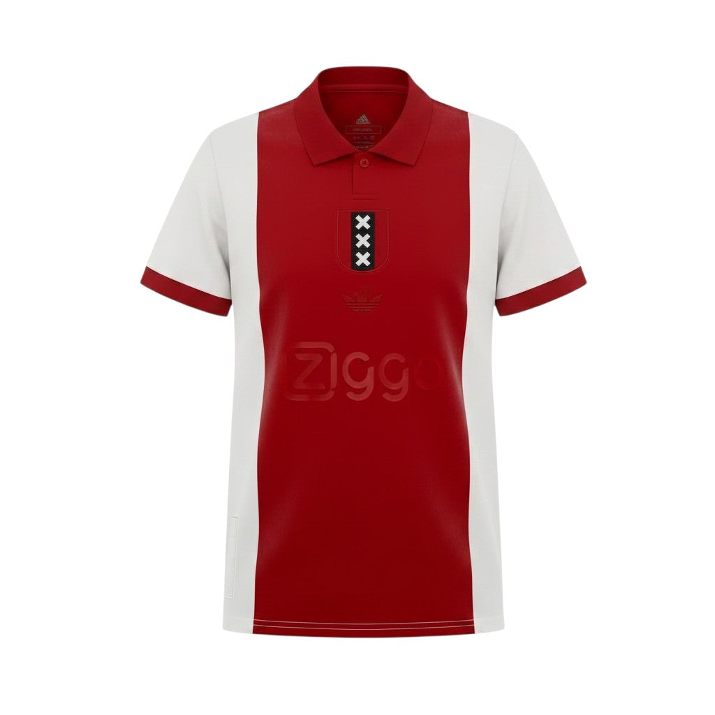 GOATkitz Ajax 125th Anniversary kids football jersey and shorts set. Red and white design with club crest and embossed logo.