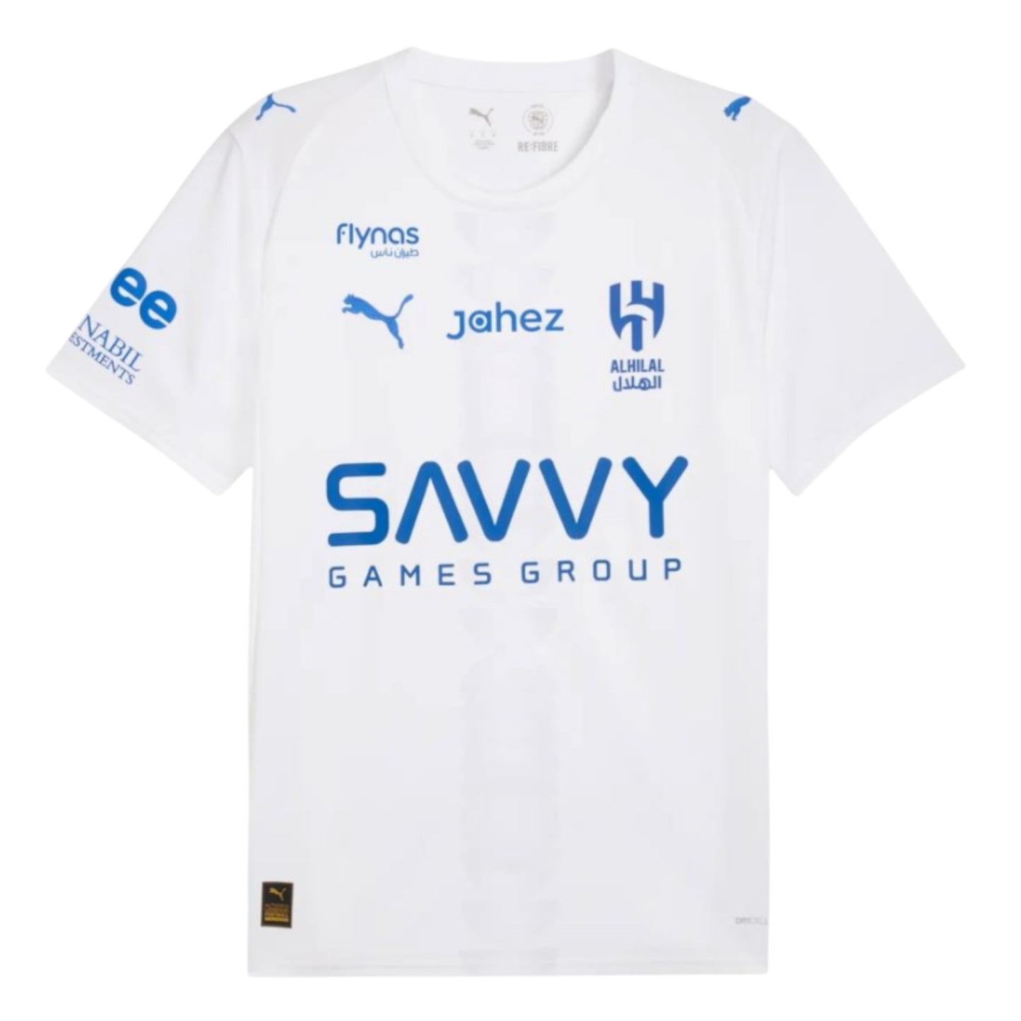 GOATkitz Al-Hilal 2025-26 adult away jersey, white with blue accents and sponsor logos. Short-sleeved, crew neck.