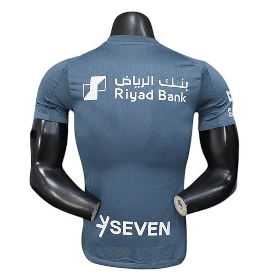 GOATkitz Al-Hilal 2025-26 player version third jersey in dark blue with white Riyadh Bank logo and SEVEN sponsor.
