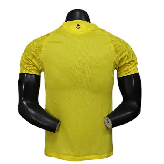 GOATkitz Al-Nassr 2025-26 Player Version Home Jersey, bright yellow, short sleeves, crew neck, customizable.