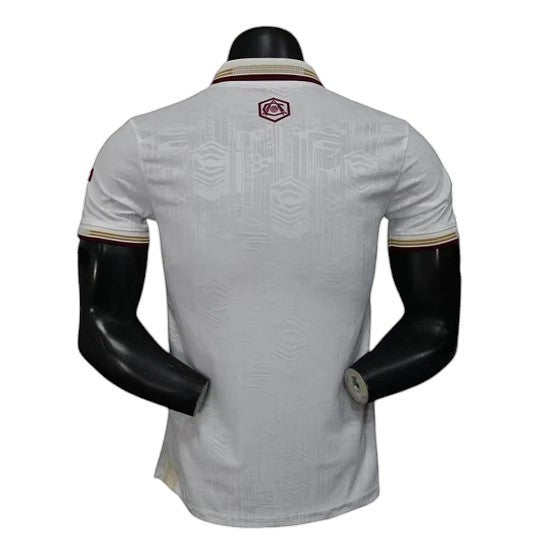 GOATkitz Arsenal 2025-26 Player Version Third Jersey, white with maroon and gold trim on collar and sleeves. Customizable.