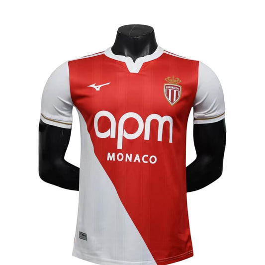 GOATkitz AS Monaco 2025-26 player version home jersey in red and white with customisable name and number.