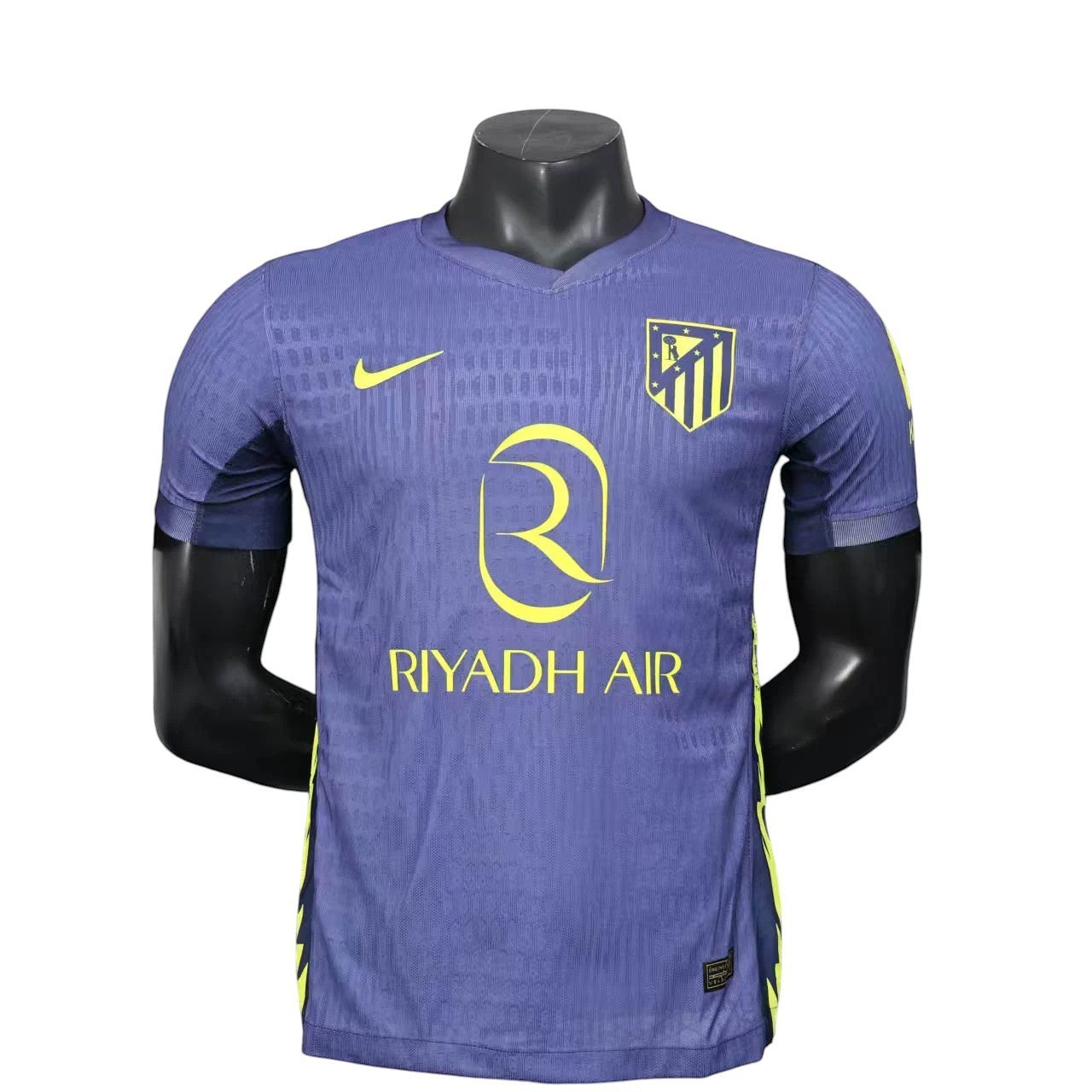 GOATkitz Atlético Madrid 2025-26 adult player version away jersey in purple with yellow accents. Customizable.