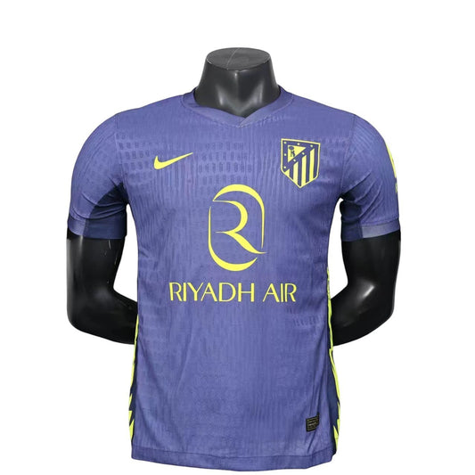 GOATkitz Atlético Madrid 2025-26 adult player version away jersey in purple with yellow accents. Customizable.