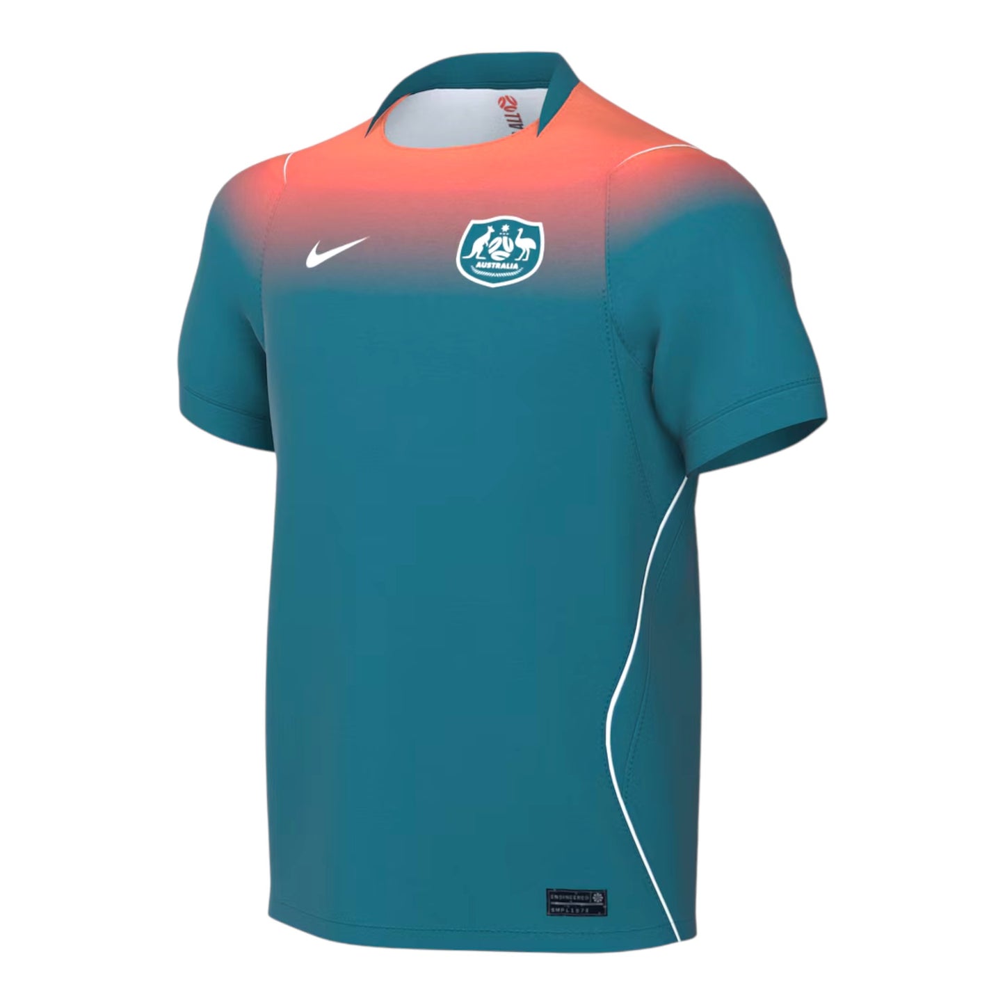 GOATkitz Australia 2026 adult away jersey in teal with a coral gradient on the shoulders and white trim.