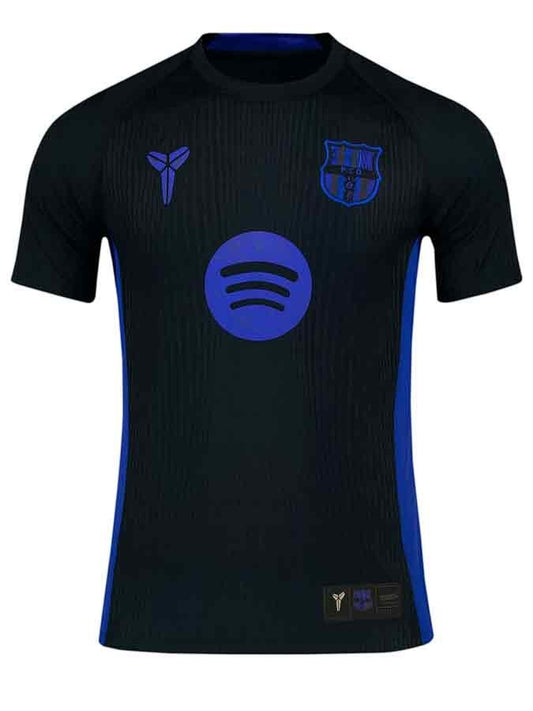 GOATkitz Barcelona Black Prematch Kobe Jersey with blue accents and Spotify logo. Customizable name and number.