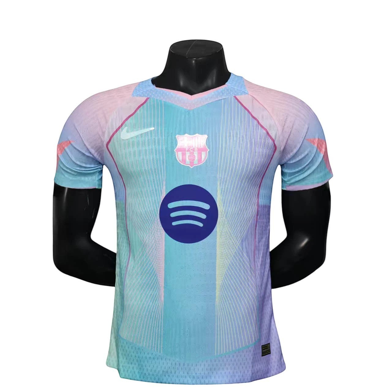 GOATkitz Barcelona 2025-26 concept player version jersey in blue and pink with Spotify logo. Customizable.
