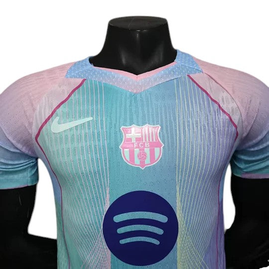 GOATkitz Barcelona 2025-26 concept player version jersey in blue and pink with Nike logo and FCB crest.