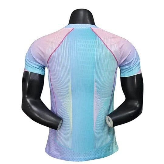 GOATkitz Barcelona 2025-26 concept player version jersey in blue and pink gradient with abstract line design.