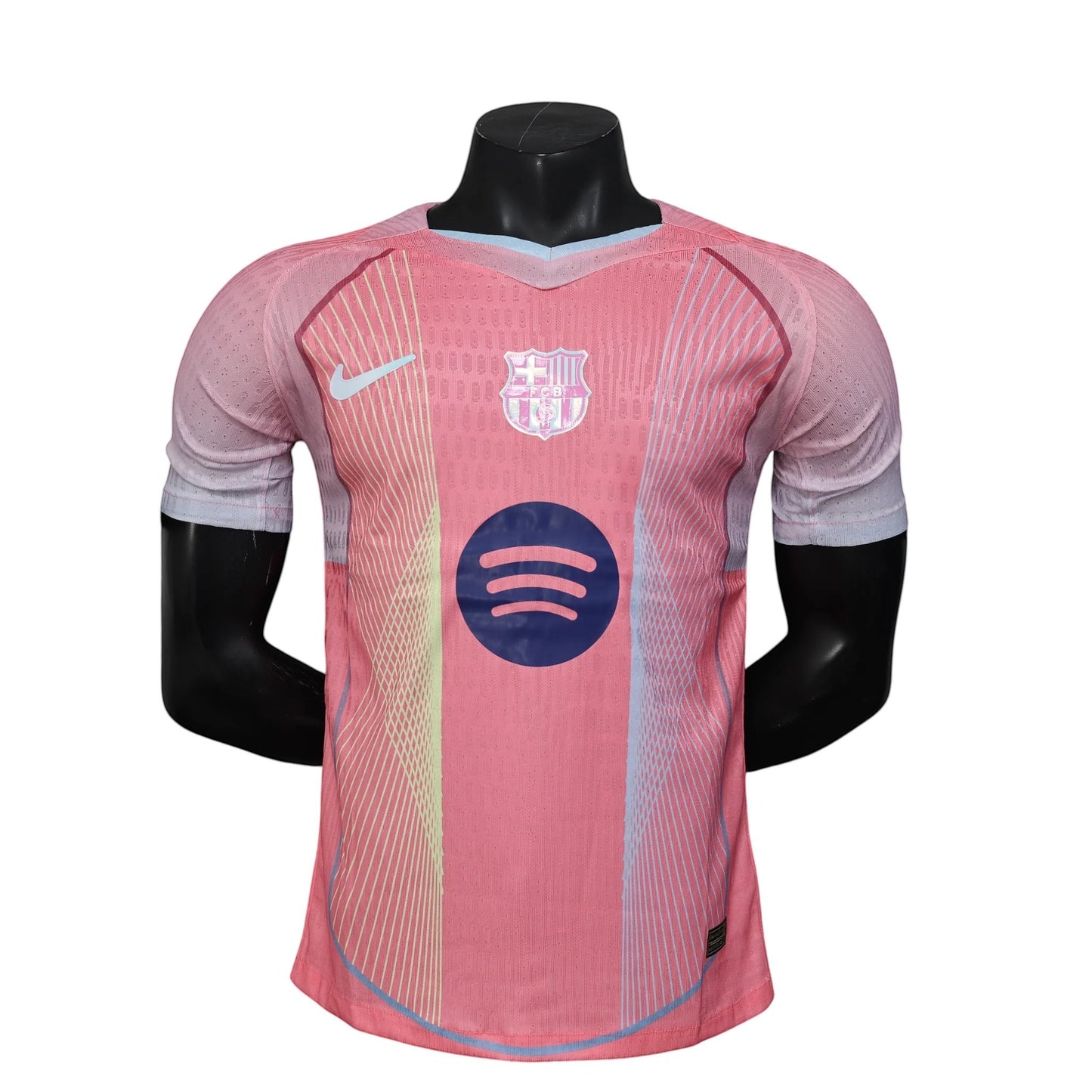 GOATkitz Barcelona pink concept player version jersey with Nike logo and Spotify sponsor. Customizable.