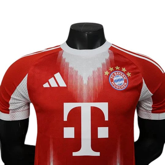 GOATkitz Bayern Munich 2025-26 adult player version home jersey in red with white accents and T-Mobile logo.