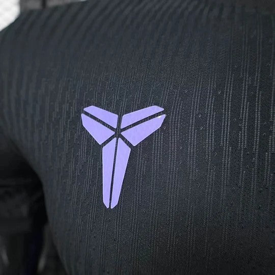 GOATkitz black Barcelona 2025-26 adult player version away jersey with purple Kobe logo. Lightweight, customizable.
