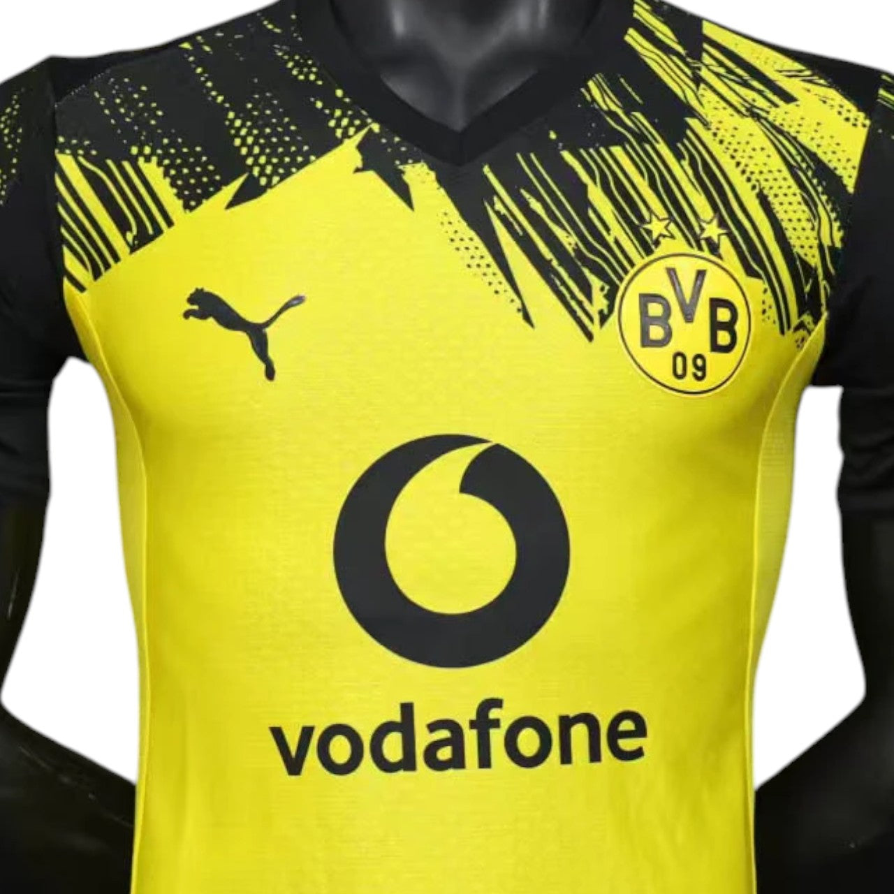 GOATkitz Borussia Dortmund 2025-26 player version home jersey in yellow with black accents and Vodafone logo. Customizable.