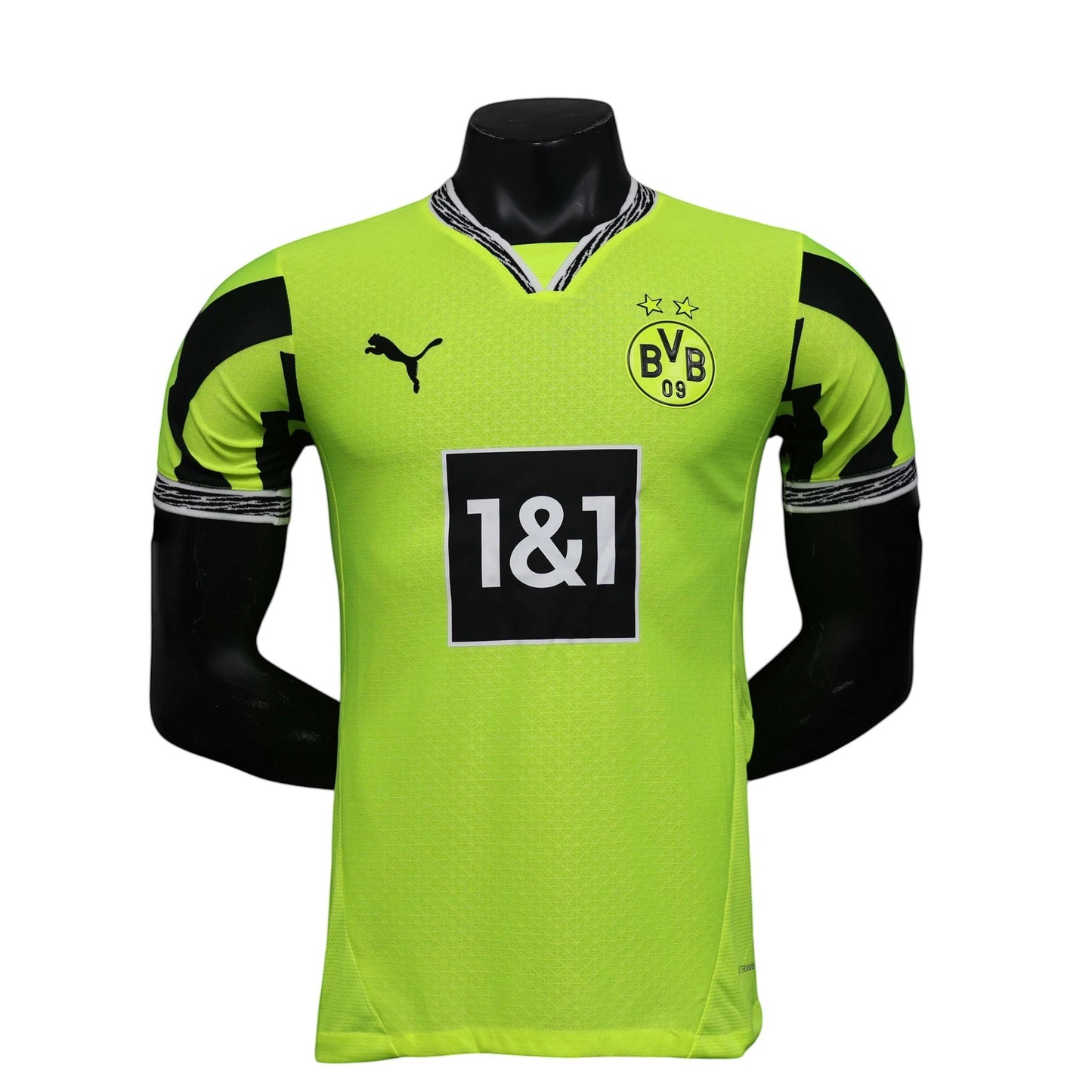 GOATkitz Borussia Dortmund 2025-26 player version neon yellow and green football jersey with black accents.