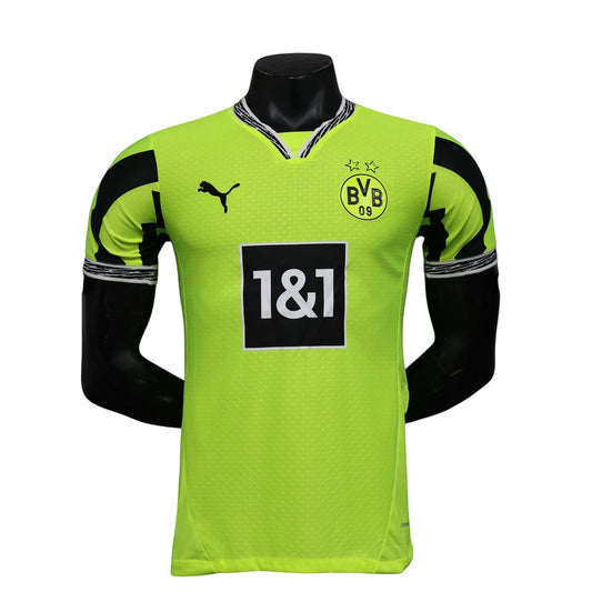 GOATkitz Borussia Dortmund 2025-26 player version neon yellow and green football jersey with black accents.