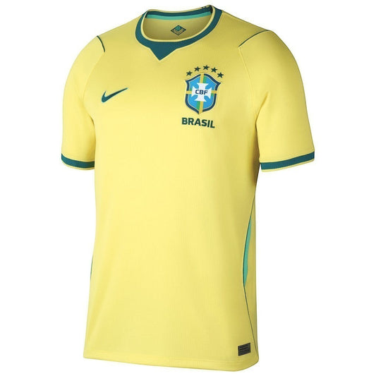 GOATkitz Brazil 2026 adult home jersey in yellow with green trim. Features CBF crest and Nike swoosh.