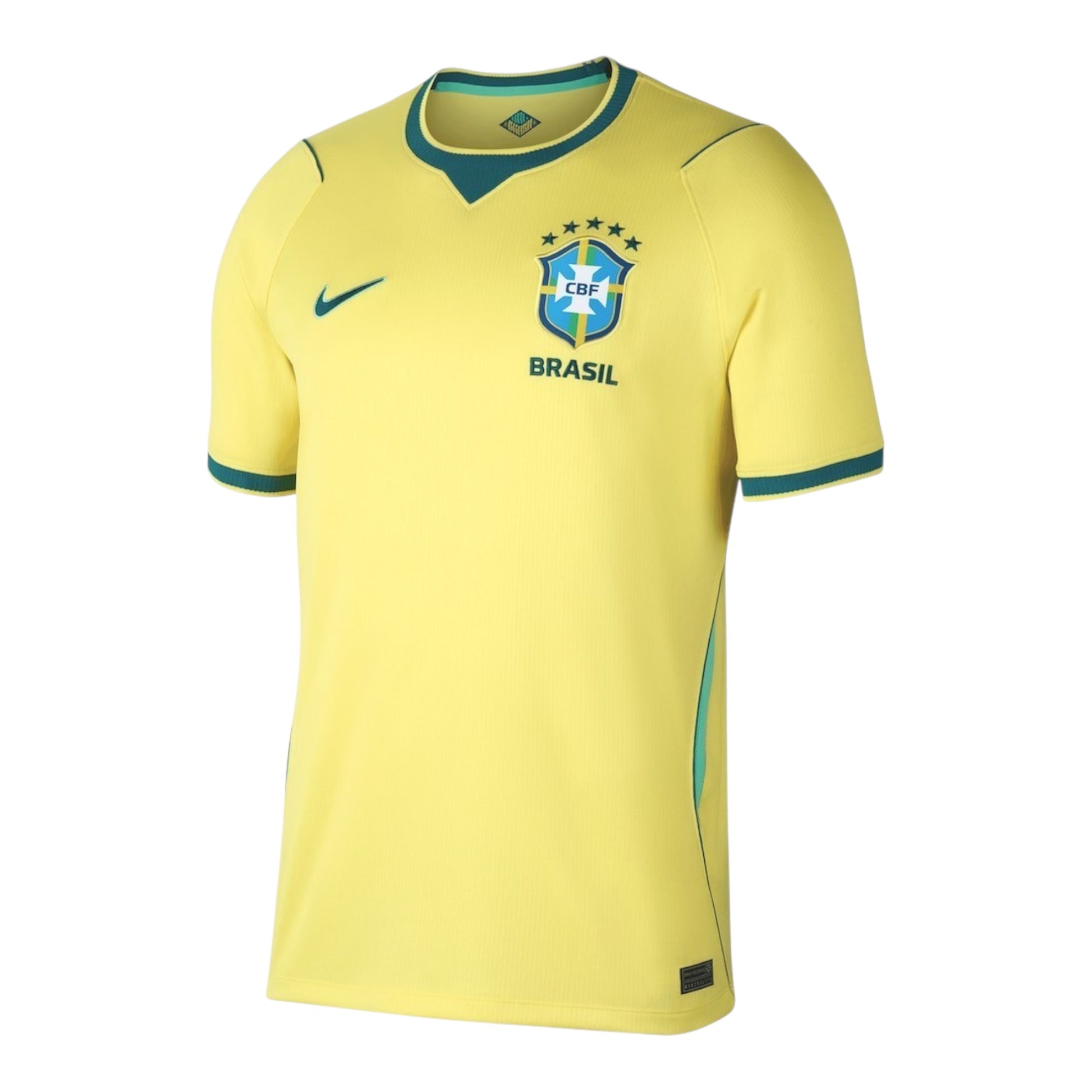 GOATkitz Brazil 2026 kids home soccer jersey in yellow with green trim. Features CBF crest and Nike swoosh.