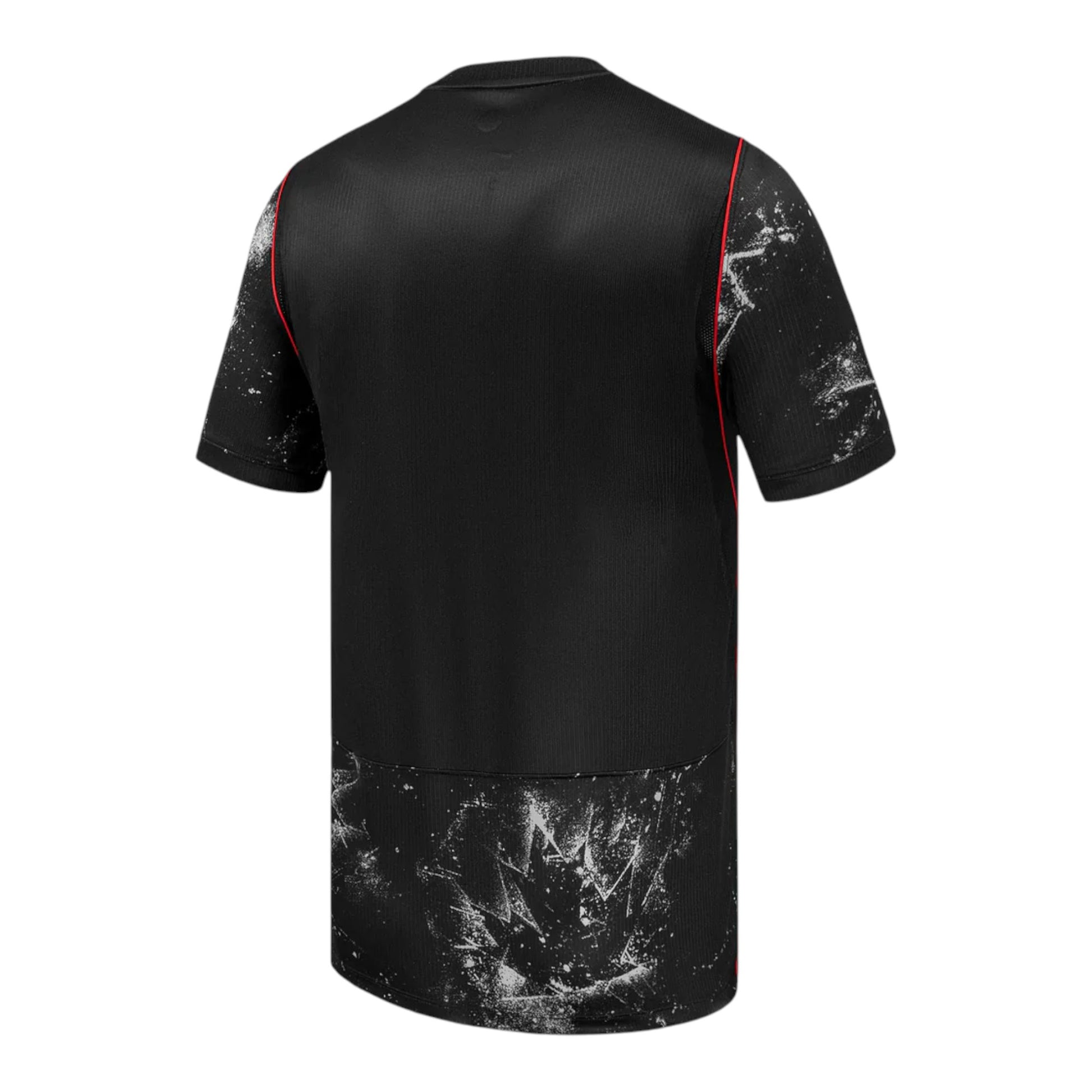 GOATkitz Canada 2026 Adult Away Jersey, black with red trim and abstract white graphic print on sleeves and hem.