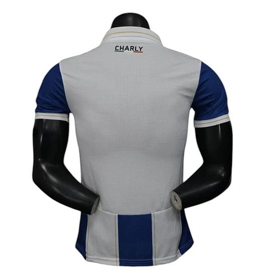 GOATkitz CF Pachuca 2025-26 player version home jersey, white with blue sleeves and gold trim. Customizable.